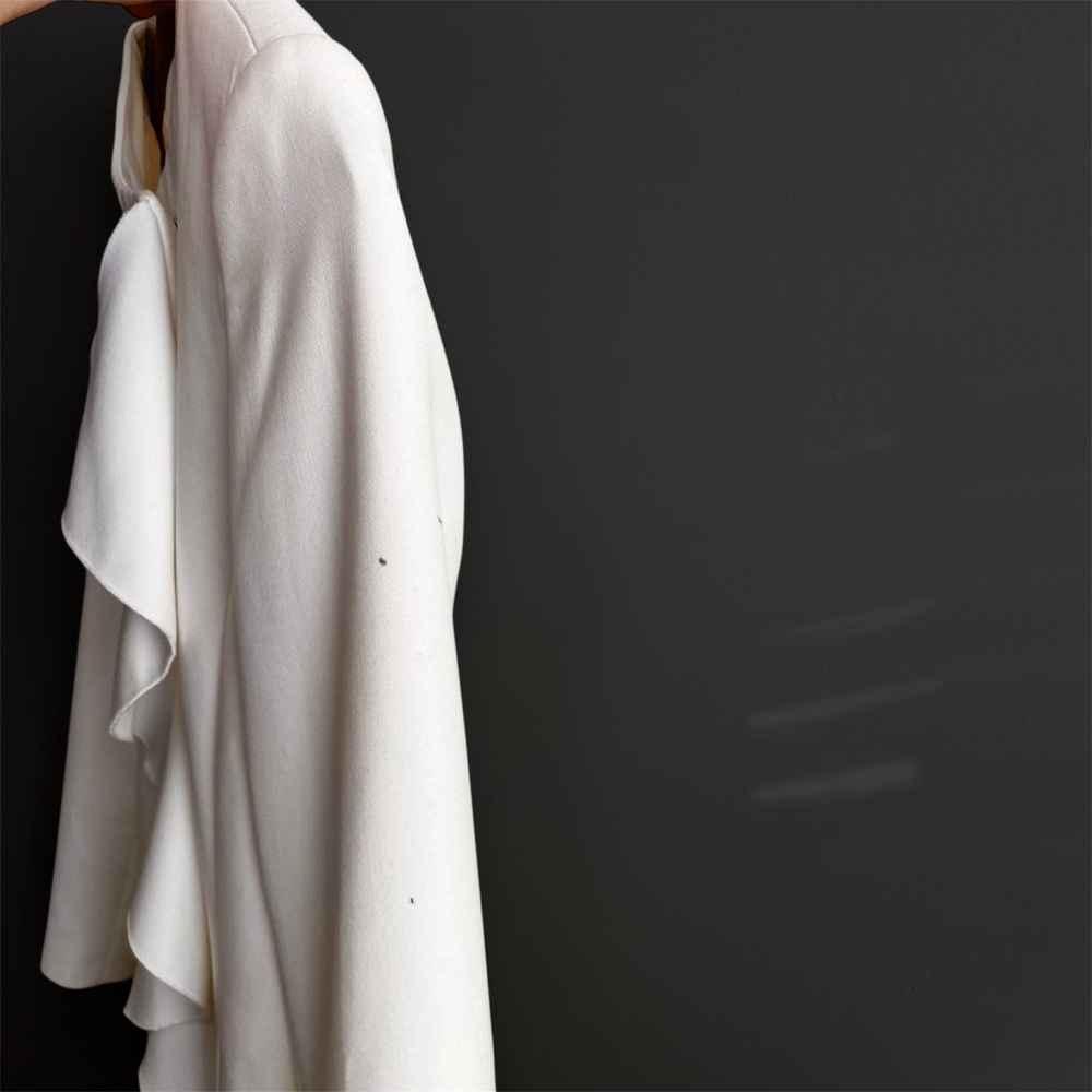 ZARA Off White Ruffle Collarless Blazer Coat Old Money Jacket Holidays Modern XS - Picture 12 of 12